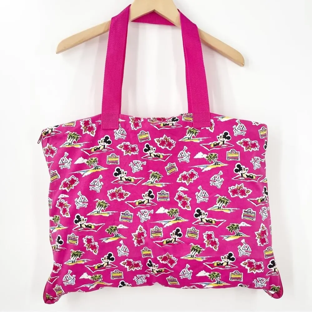 DISNEY STORE Beach Towel with Attached Bag Tote Minnie Mouse Pink Zipper Travel
